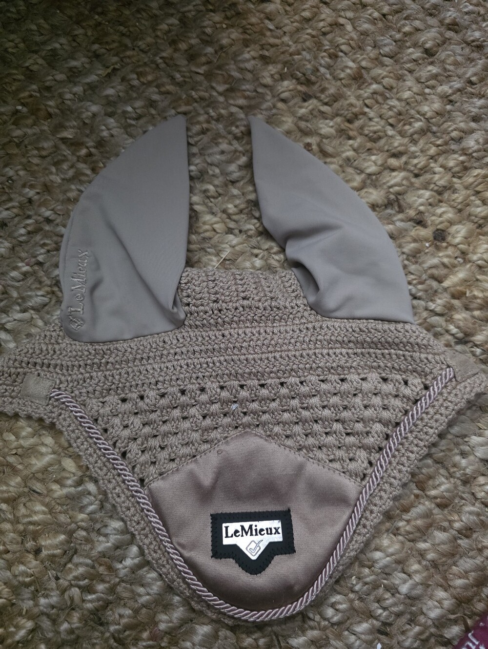 LeMieux Taupe/ Tan Crochet Ear Bonnet for Horses - Lorie Large